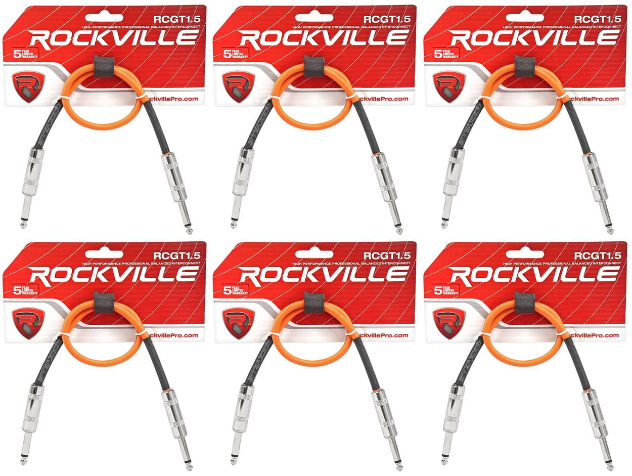 6 Rockville RCGT1.5O 1.5'  1/4" TS to 1/4'' TS Guitar/Instrument Cable