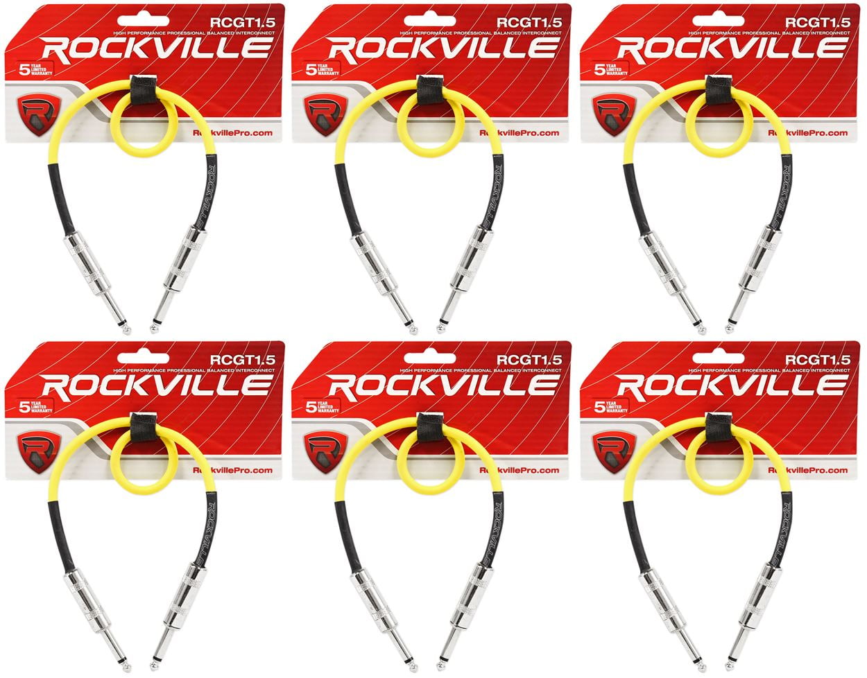 6 Rockville RCGT1.5Y 1.5'  1/4" TS to 1/4'' TS Guitar/Instrument Cable