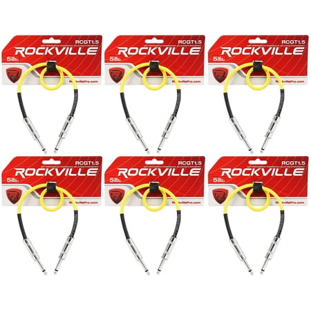 6 Rockville RCGT1.5Y 1.5' 1/4" TS to 1/4'' TS Guitar/Instrument Cable
