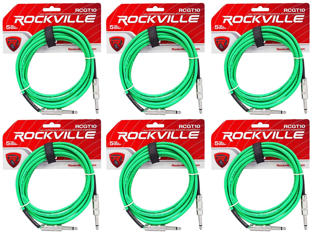 6 Rockville RCGT10G 10'  1/4" TS to 1/4'' TS Guitar/Instrument Cable