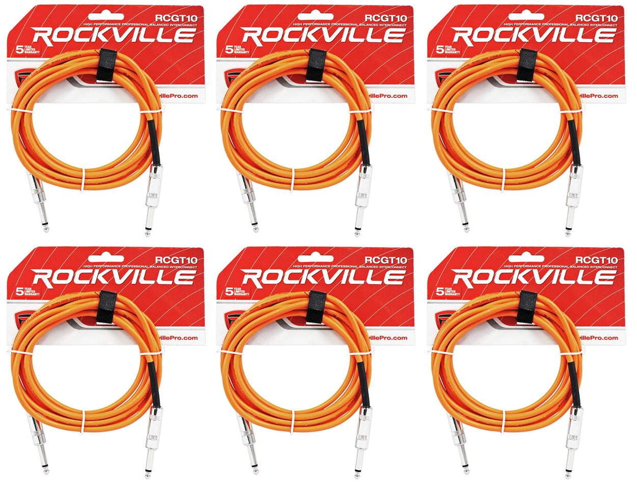 6 Rockville RCGT10O 10'  1/4" TS to 1/4'' TS Guitar/Instrument Cable