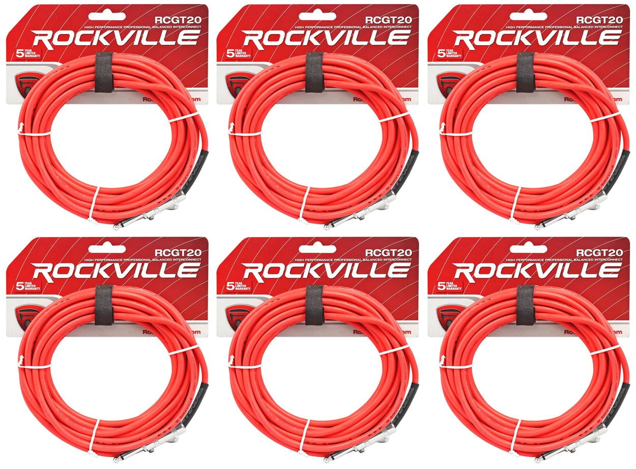 6 Rockville RCGT20R 20'  1/4" TS to 1/4'' TS Guitar/Instrument Cable