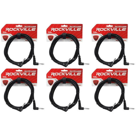 6 Rockville RCTR110RR-B 10' Black 1/4" TRS Right Angle to Same Cable 100% Copper