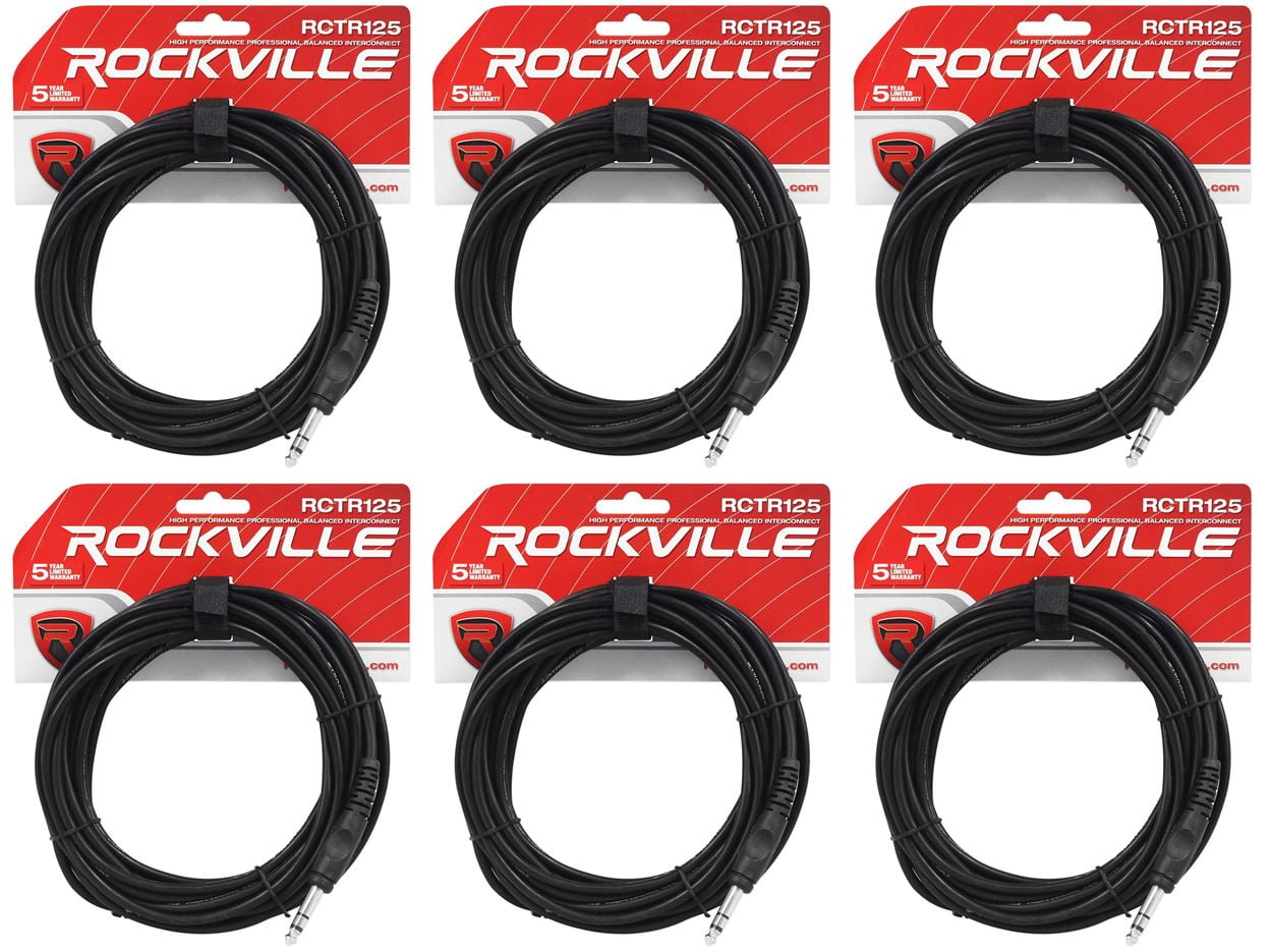 6 Rockville RCTR125B 25' 1/4'' TRS to 1/4'' TRS Cable, Black, 100% Copper