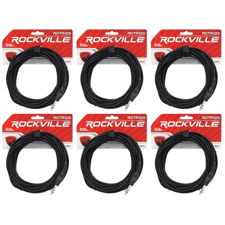 6 Rockville RCTR125B 25' 1/4'' TRS to 1/4'' TRS Cable, Black, 100% Copper