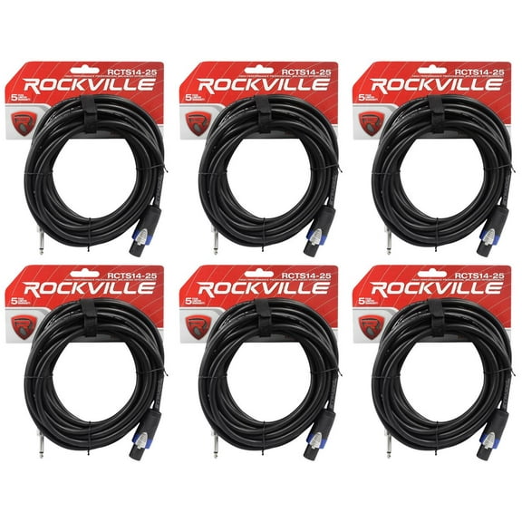 6 Rockville RCTS1425 25' 14 AWG 1/4" TS to Speakon Pro Speaker Cable 100% Copper