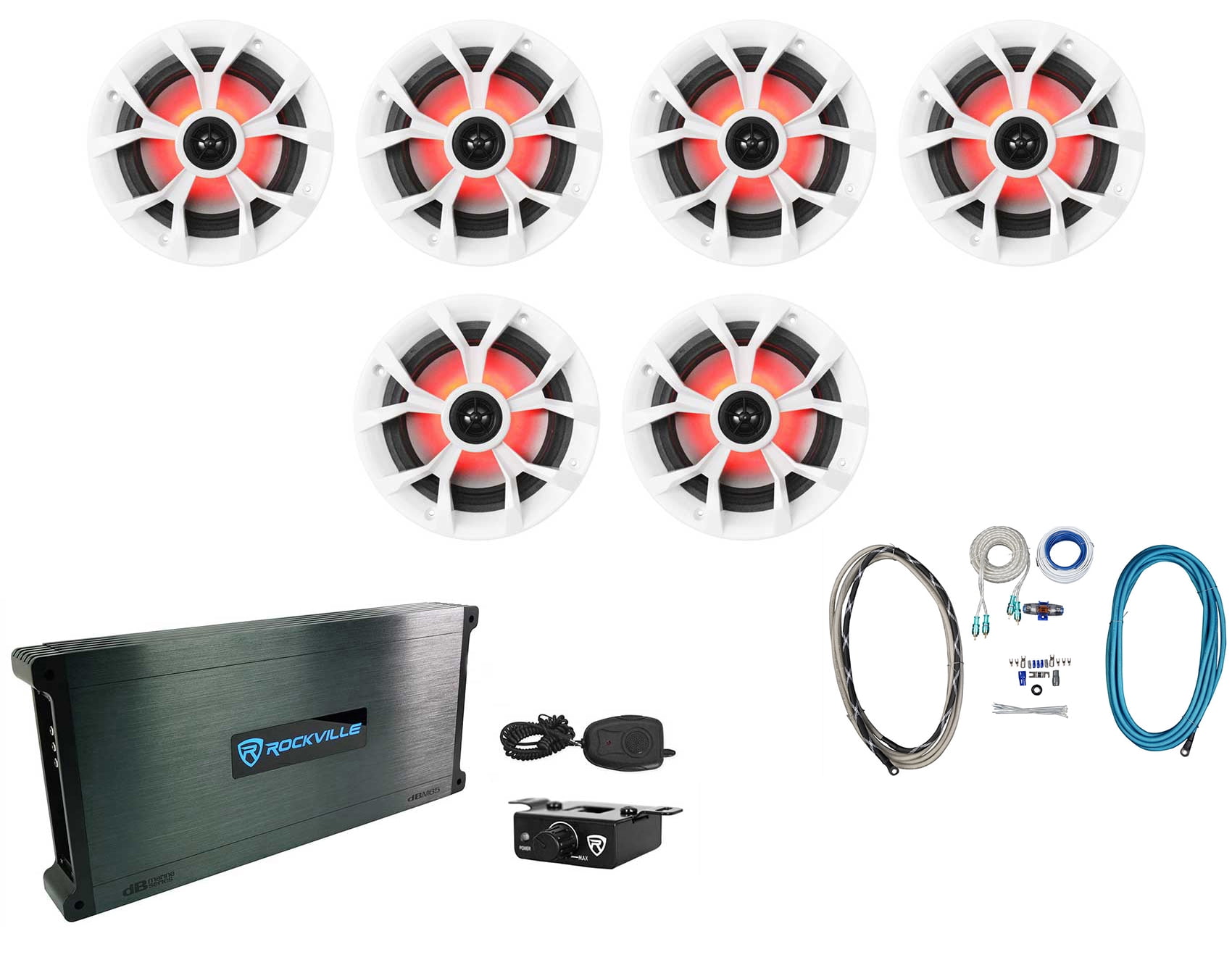 6) Rockville RKL65MBW 700w Marine Boat Speakers w/LED+