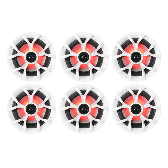 (6) Rockville RKL65MBW 6.5" 700w Marine Boat Speakers w/LED+Black/White Grilles