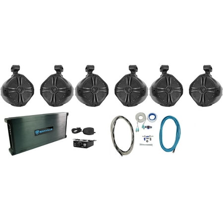 (6) Rockville RWB90B Black 8" Marine Wakeboard Swivel Tower Speakers+Amplifier