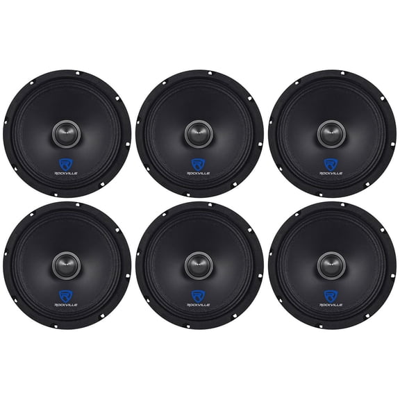 Rockville RXM84 8 in 1500W Peak/125W RMS 4 Ohm Mid-Bass/Mid-Range Car Audio Speaker, Kevlar Reinforced Cone, CEA Compliant, High SPL, for Car Audio Enthusiasts, 6-Piece