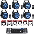 thumbnail image 1 of (6) Rockville RockPAR TRI LED RGB Black Wash Par DJ Lights+Cables+DMX Controller, 1 of 25