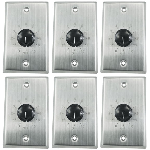6 Rockville VOL70200 SS 200w 70v Stainless Wall Volume Controls Zone Controllers