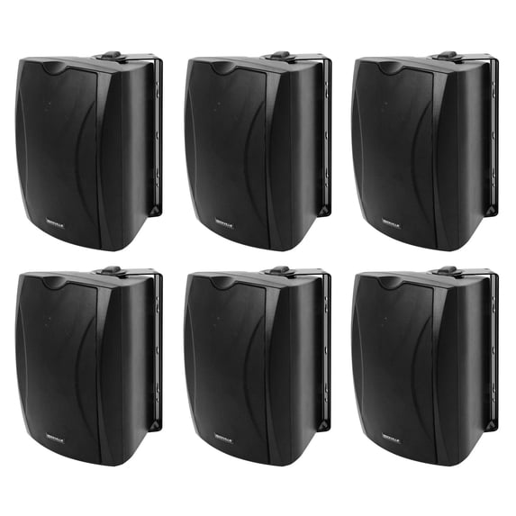 6) Rockville WET-5B 70V 5.25" IPX55 Black Commercial Indoor/Outdoor Wall Speakers