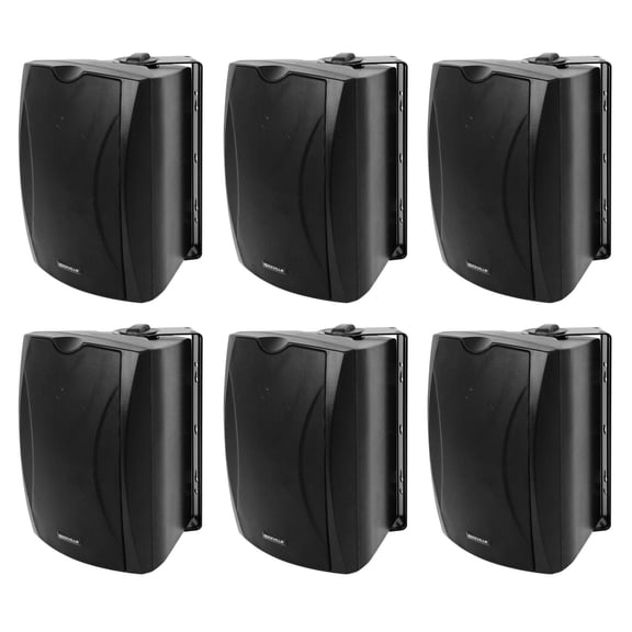 6) Rockville WET-6B 70V 6.5" IP55 Black Commercial Indoor/Outdoor Wall Speakers