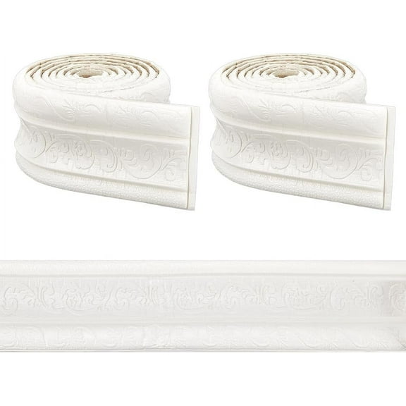 6 Roll 2.57 Yardsx3.35Inch Flexible Foam Molding Trim Self Adhesive 3D Decorative Wall Lines Border Stickers Molding Wall Trim PE Grain Contact Paper for Shelf Liner Drawer Decorative White