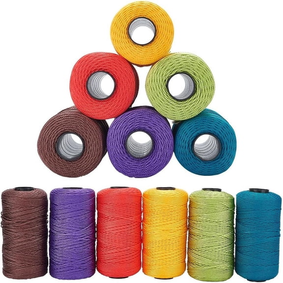 6 Roll 6 Colors 3-Ply Polypropylene Fiber Ice Silk Hand Knitting Light Body Yarn Mixed Color 1.2mm about 230m/roll 1 roll/color for DIY