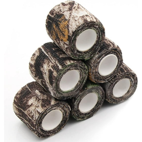6 Roll Camo Wrap Tape Non-Woven Stealth Bandage Form Wrap 2'' x 177'' Self-Adhesive Protective Bandage for Fly Fishing Bicycle
