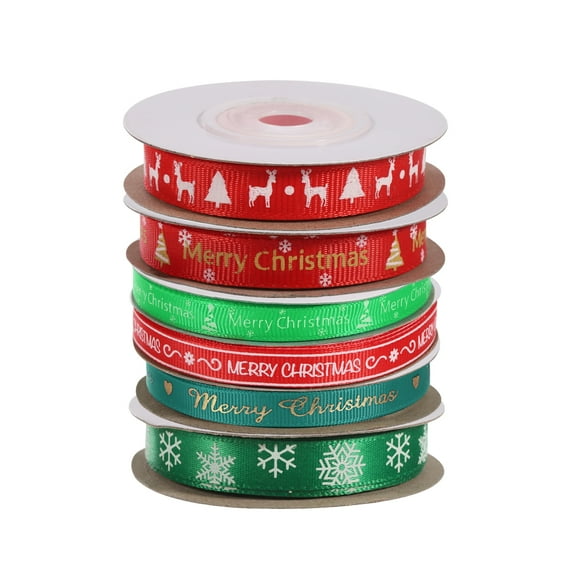 6 Roll Christmas Ribbons Grosgrain Ribbon 10 Yards Christmas Tree Snowflake Deer Pattern Christmas Wreath Bow