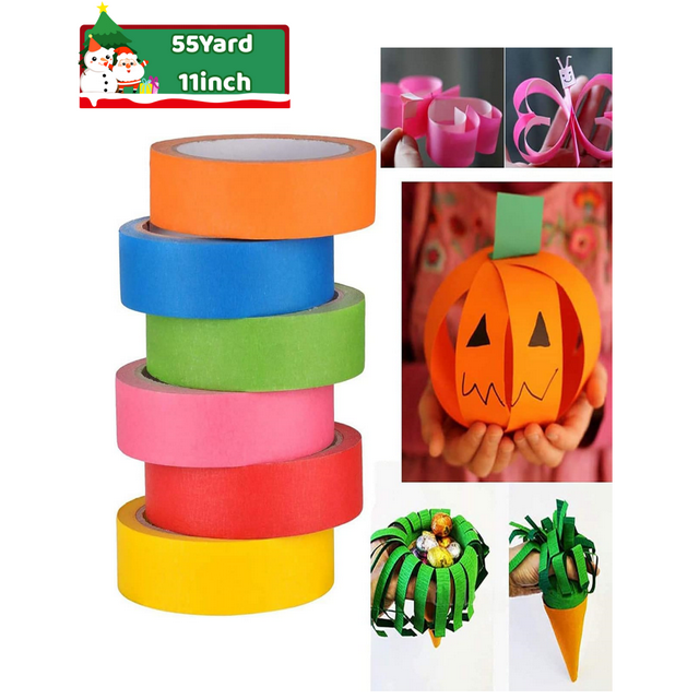 6 Roll Colored Masking Tape for Kids, 1 Inch x 55 Yard, Rainbow Painters Tape