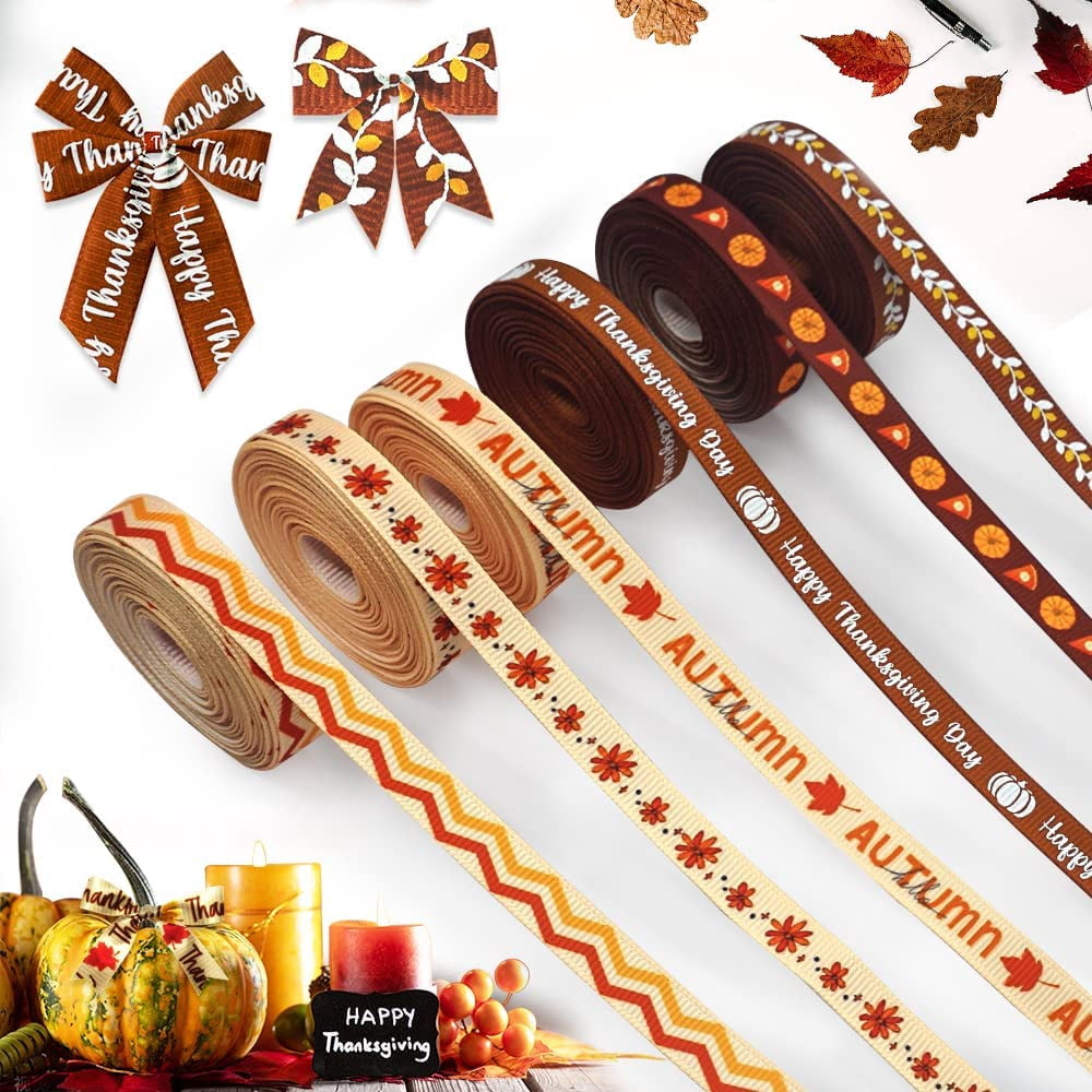 Falling Ribbons 6 Roll Fall Grosgrain Ribbons for Wrapping Gifts,Autumn Leaf Ribbons ...