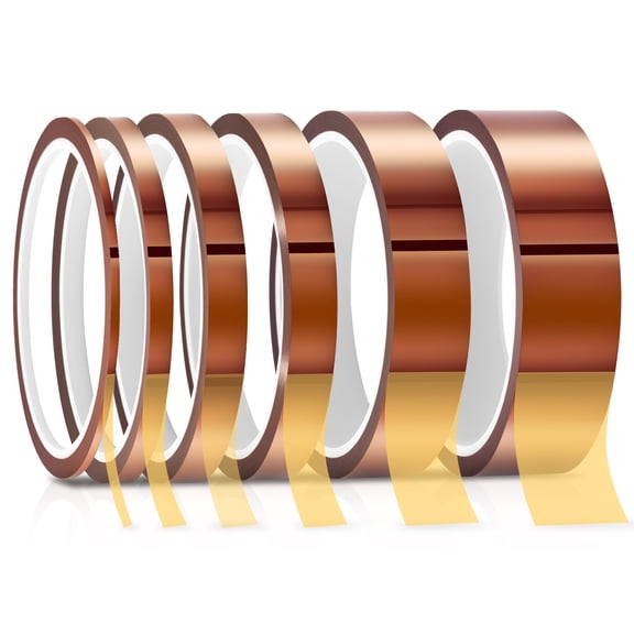 6-Roll Heat Tape, High Temperature Heat Resistant Tape with Silicone Adhesive  1/8", 1/4", 3/8", 1/2", 3/4", 1" x 33m (108ft) for Masking, Soldering & Electronics