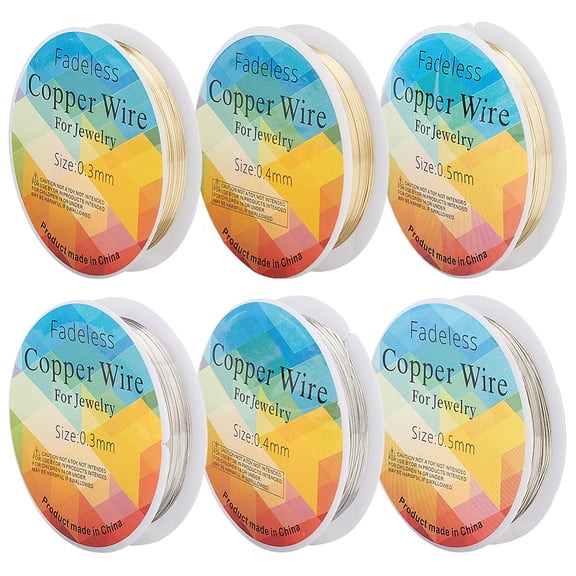 6 Roll Jewelry Wire 282.4 feet 28/26/24 Gauge Platinum and Light Gold Copper Craft Beading Jewelry Wire for Ring and DIY Making SuppliesDIY