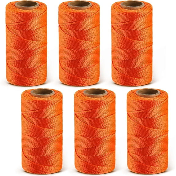 6 Roll Mason String Line #18, 250 ft Nylon Braided Construction String Line, Heavy Duty Outdoor Twine Rope for Gardening or Masonry Tools Construction DIY Project, Fluorescent Orange