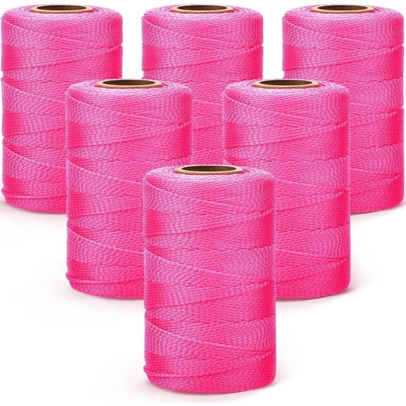 6 Roll Mason String Line #18, 500 ft Nylon Braided Construction String Line, Heavy Duty Outdoor Twine Rope for Gardening or Masonry Tools Construction DIY Project, Fluorescent Pink