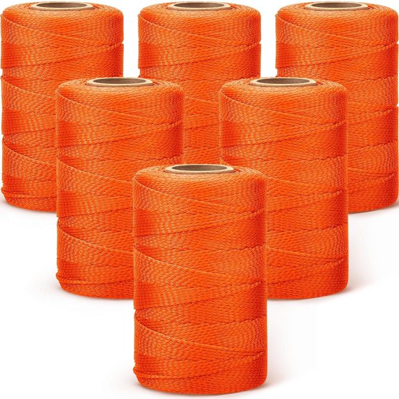 6 Roll Mason String Line #18, 500 ft Nylon Braided Construction String Line, Heavy Duty Outdoor Twine Rope for Gardening or Masonry Tools Construction DIY Project, Fluorescent Orange