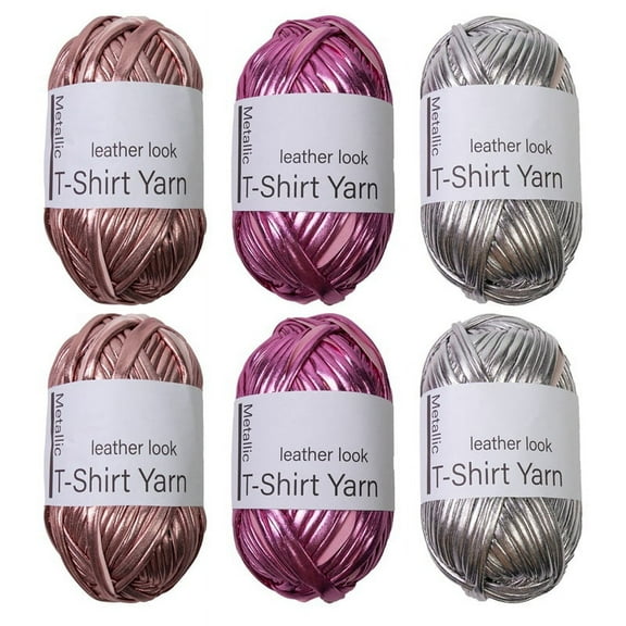 6 Roll Metallic Cloth Fabric Yarn for DIY Bag Shoes Knitting&Crocheting Flat Imitation Leather Shiny -Shirt Yarn Thread
