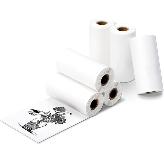 6 Roll Mini Sticker Printer Photo Paper, 57 x 30mm Thermal Printer Paper White Self-Adhesive for PeriPage A6, Vretti TP6S Portable Thermal Pocket Printer Paper for Study Notes, Pictures