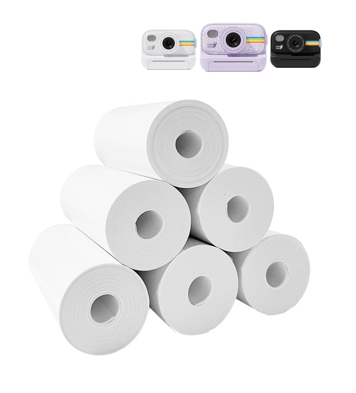6 Roll Printer Paper for Kids Instant Print Camera, HD Printing Thermal Print Paper Set Photo Printer Thermal Paper Rolls, Refill Replace Camera Printer Paper White