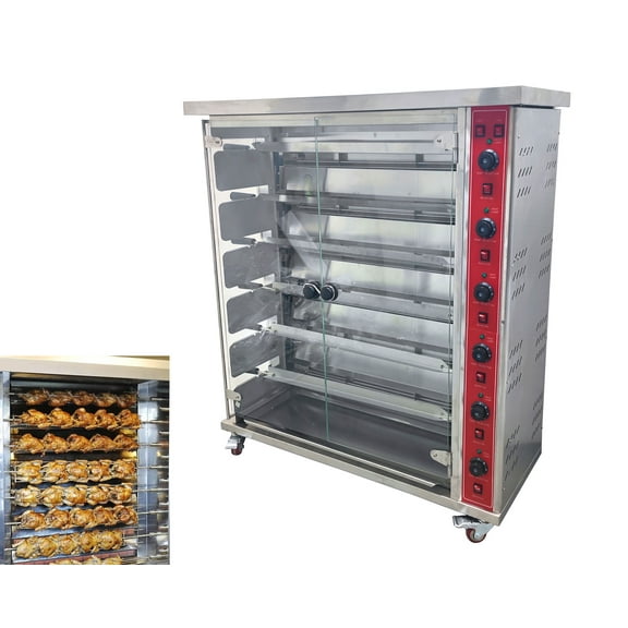 6-Roller Automatic Chicken Duck Rotary Roaster Electric Rotisserie Grill 220V