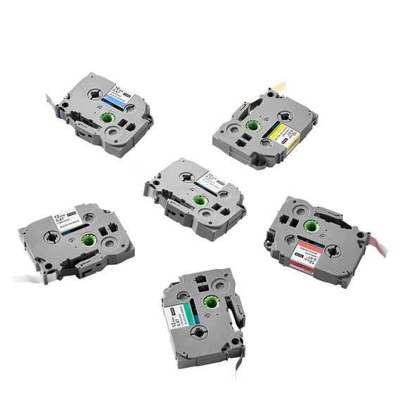 6 Rolls 0.47 Inch 12mm Color Label Printer Tape Replacement Pack Compatible with Brother P-Touch Models TZe-131 TZe-231 TZe-431 TZe-531 TZe-631 TZe-731