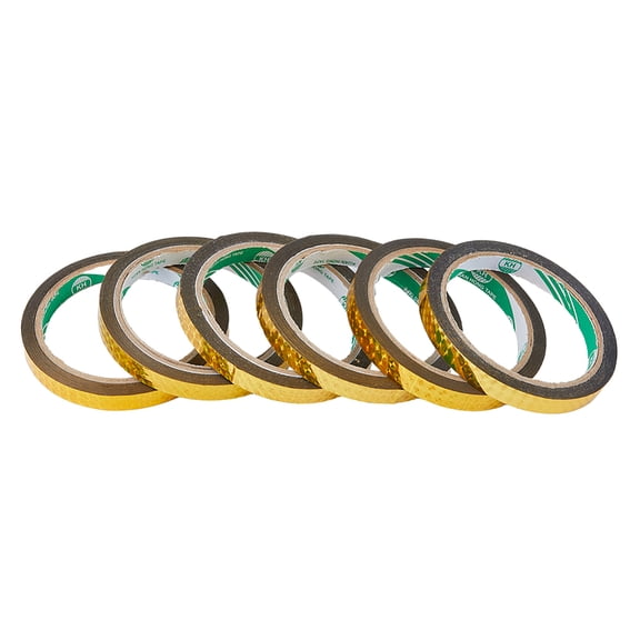 6 Rolls 10mm Gold Foil Tape Holographic Reflective Tape Sparkle Metallic Graphic Mirror Plastic Polyester Film Adhesive Metal