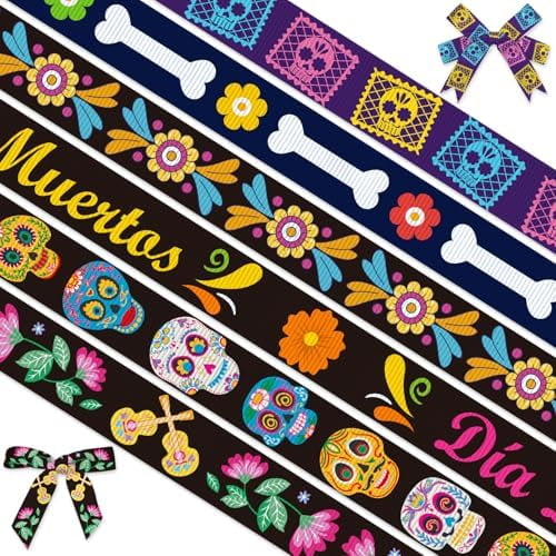 6 Rolls 18 Yards Day of The Dead Ribbons, 3/8