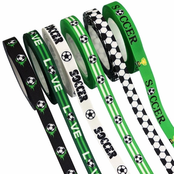 6 Rolls 18 Yards Softball Ribbon, 3/8" Black White Dot Grosgrain Ribbons Sport Yellow Red Ball Ribbons Wrapping Craft Ribbons