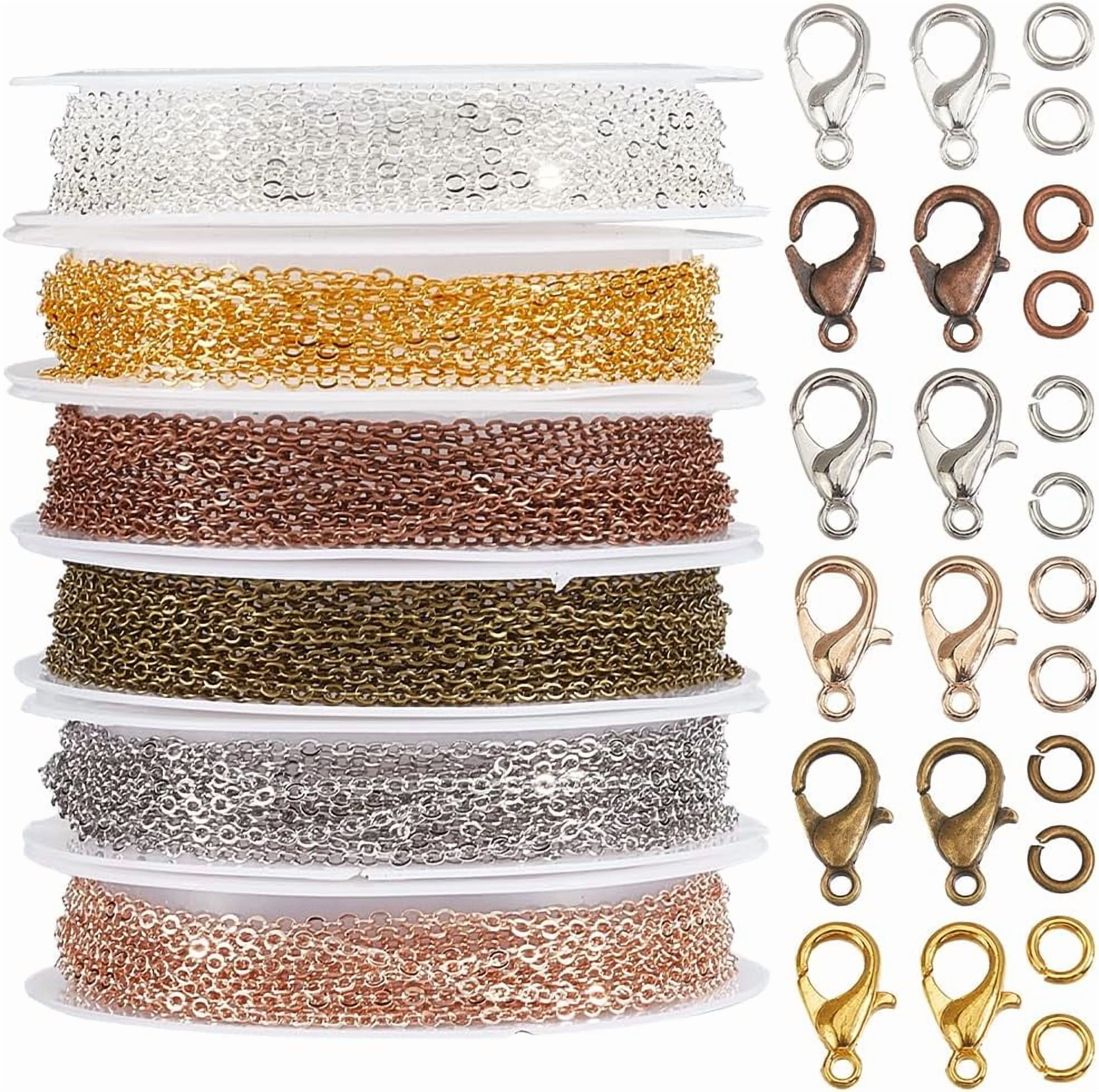 6 Rolls 18M/59 Feet Gold Cable Chain Bulk Jewelry Chain Kit with Jump ...