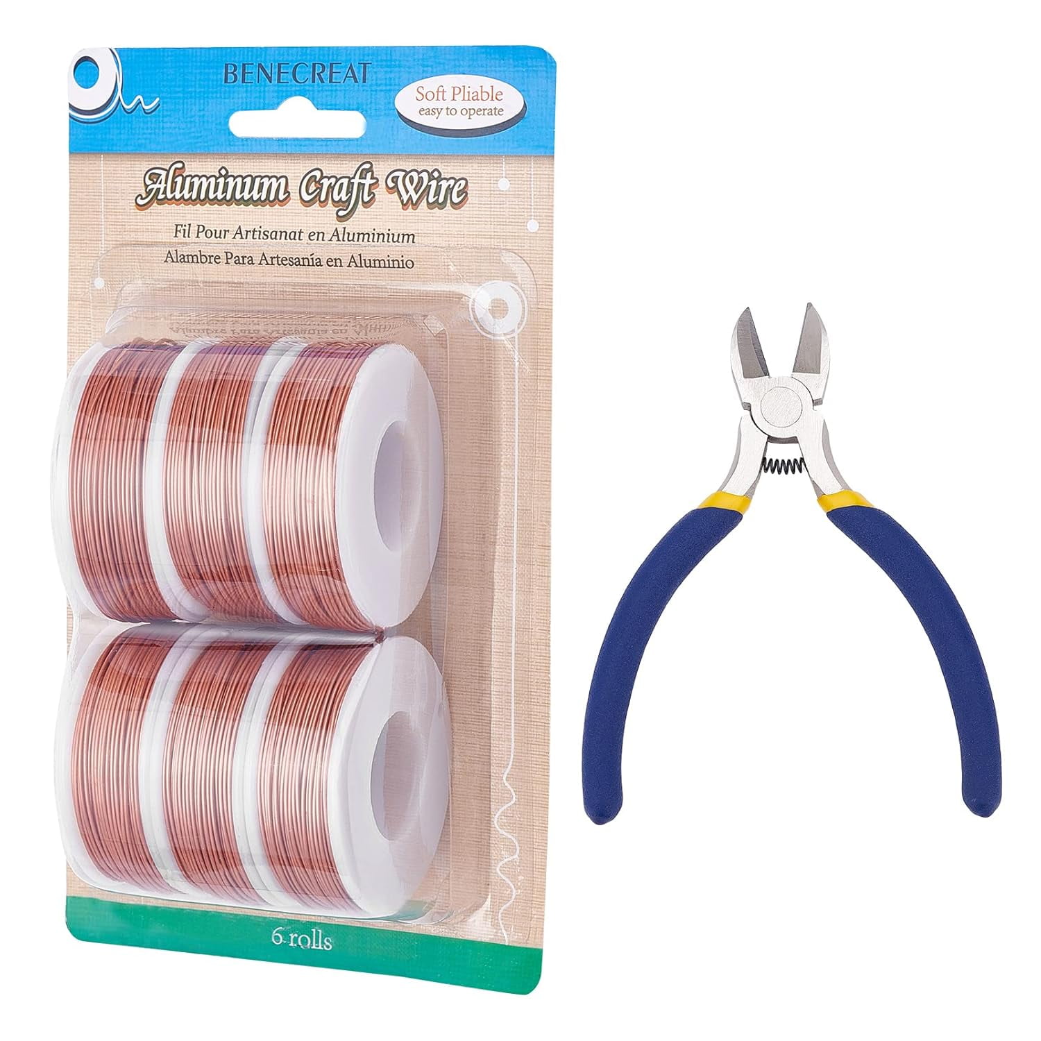 6 Rolls 20 Gauge Aluminum Craft Wire with Side Cutting Plier 708 Feet