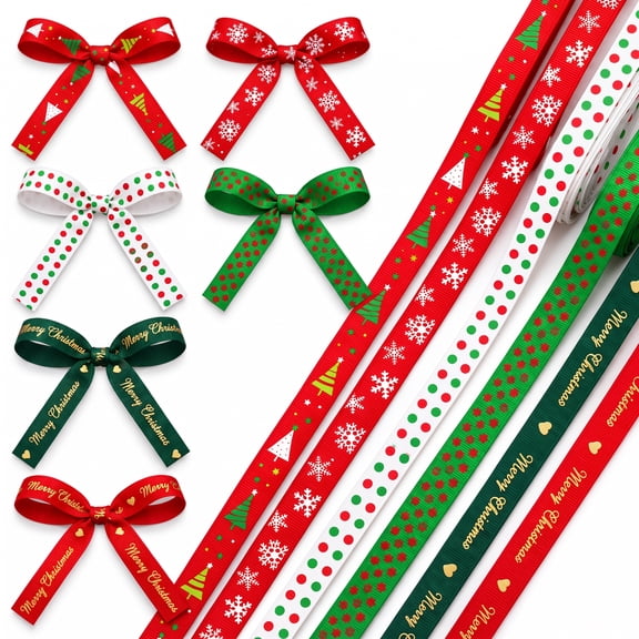6 Rolls 30 Yards Christmas Ribbon for Gift Wrapping, 3/8 Inch Wide Grosgrain Ribbon, Thin Christmas Ribbon for Holiday Christmas Tree DIY Crafts
