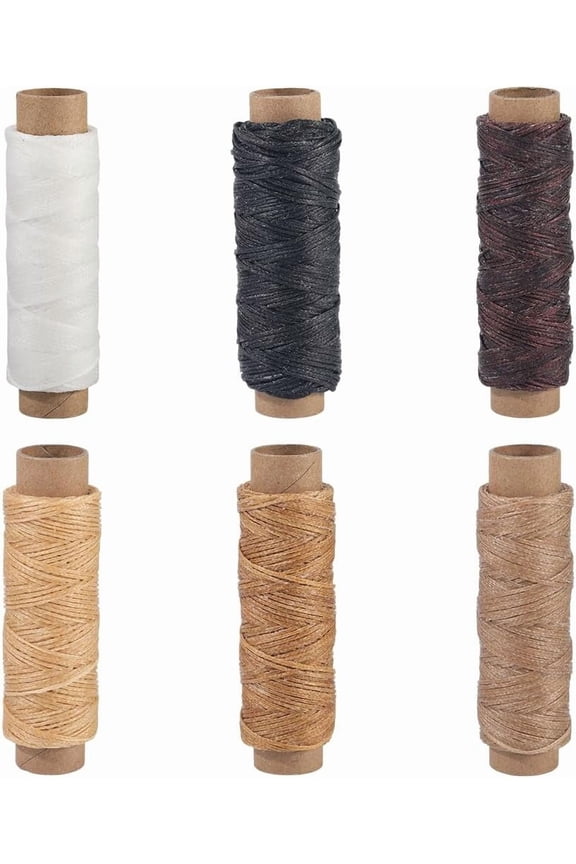 6 Rolls 6 Colors 196.86 Yards 0.4MM Flat Waxed Polyester Cord Wax Coated Beading Bracelets Rope Hand Knitting String Cords for Jewelry Making Necklace Leather Macrame DIY Craft Supplies