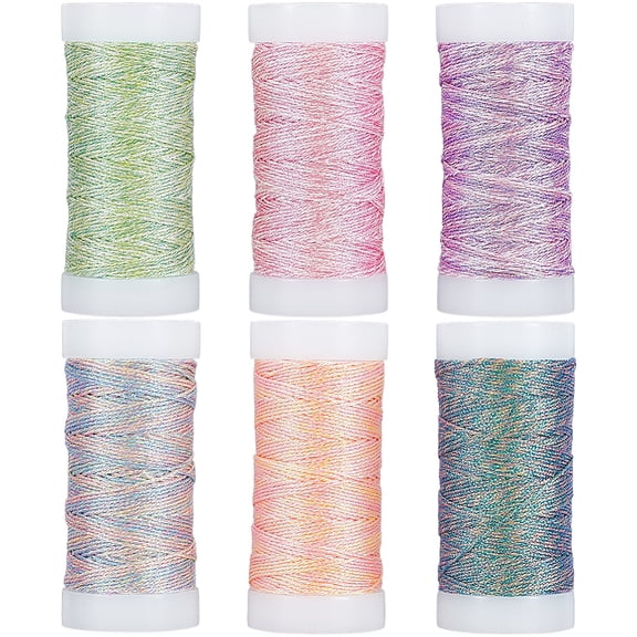 6 Rolls 6 Colors 6-Ply Metallic Polyester Embroidery Floss for Craft Needlework Hand Embroidery Friendship Bracelets String Mixed Color 0.8mm 42m/roll
