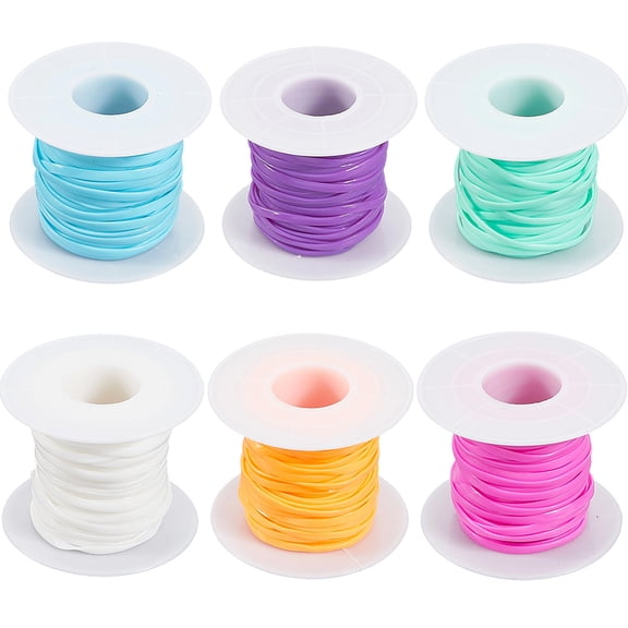 6 Rolls 6 Colors Plastic Lanyard Strings Candy Color Elastic Cord Gimp Lacing Rainbow PVC String Weaving Kit