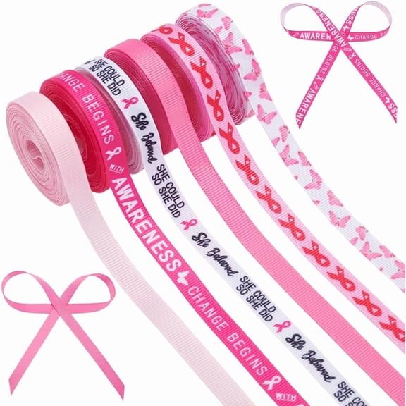 6 Rolls 6 Colors Polyester Awareness Ribbon Printed Grosgrain Ribbon for Gift Wrapping Mixed Color 3/8 inch(10mm) 1 roll/color for Handmade