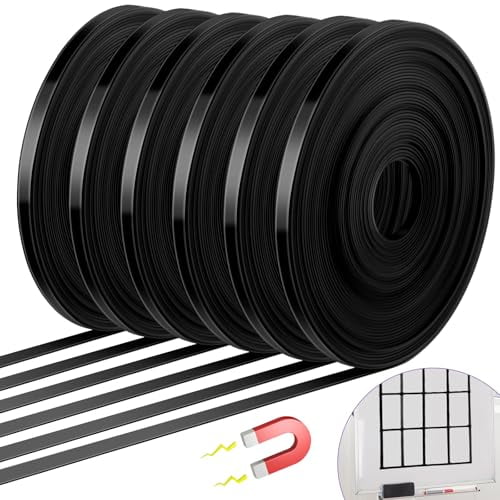 6 Rolls Black Magnetic Tape Roll Thin Strips, 1/4 Inch x 33 ft Magnetic Whiteboard Graphic Decorative Tape Marking Line Magnet Board Dividers for Classroom Office Art Accessories
