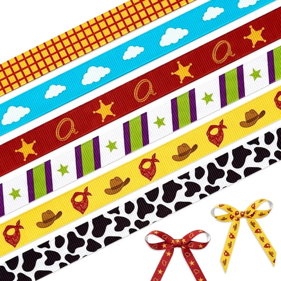 6 Rolls Cartoon Story Grosgrain Craft Ribbon,3/8" Assorted Pattern Decor for Gift Wrapping