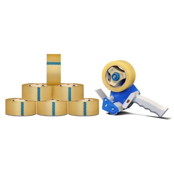 MMBM 6 Rolls Clear Packaging Tapes 1.9 Mil Thick 1.88 Inch x 1000 Yards Free 2" Tape Gun Dispenser