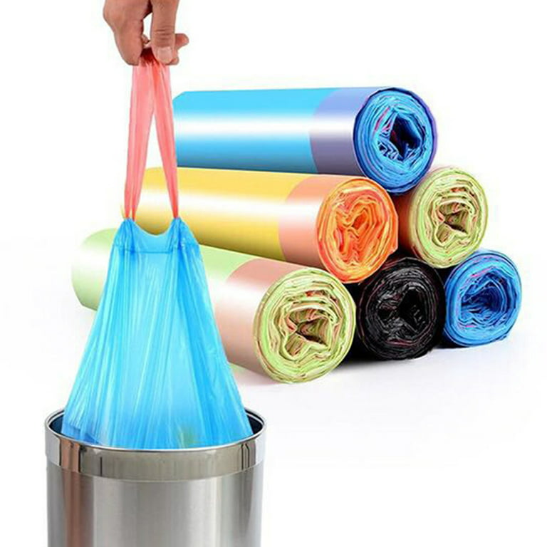 6 Rolls Colored Drawstring Garbage Bags Portable Rubbish Bag Recycling Liners Plastic Refuse Sacks (15pcs/Roll, Mixed Color), Size: Large