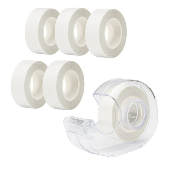 6 Rolls Double Sided Fashion Tape with Dispenser, Clear Body Tape for Skin, Clothing Tape to Keep Clothes in Place, Invisible Fabric Hem Tape for Dress Bra Women Girls (19.6 Ft)