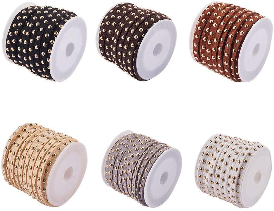6 Rolls Flat Faux Suede Leather Lace 5mm Micro-Fiber Leather String ...